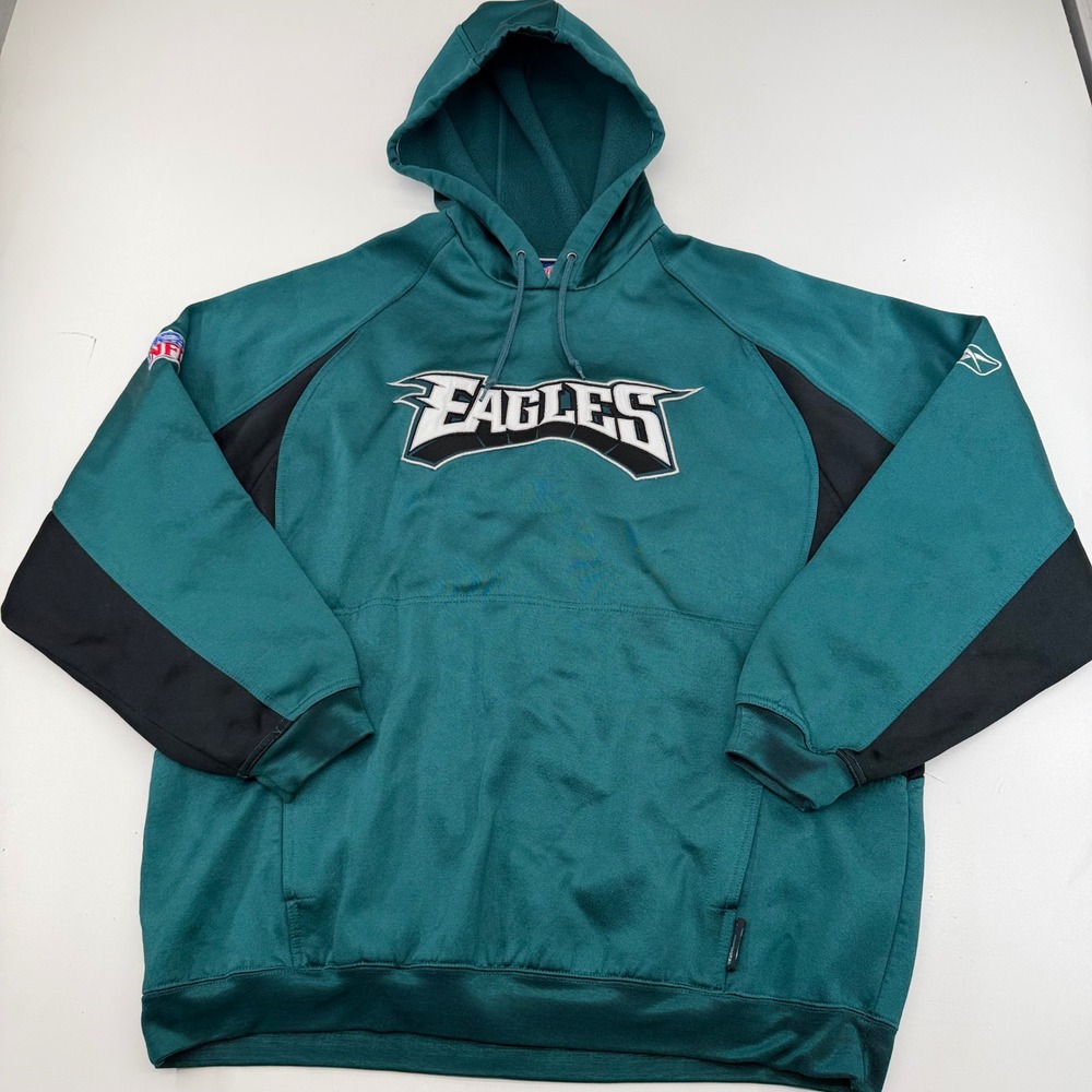 Reebok NFL Philadelphia Eagles Hoodie Mens XL Green Black Colorblock Sweatshirt